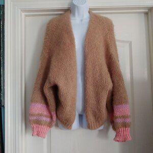 By Anthropologie Chunky Knit Fuzzy Cardigan Y2k Cozy OS Stripe